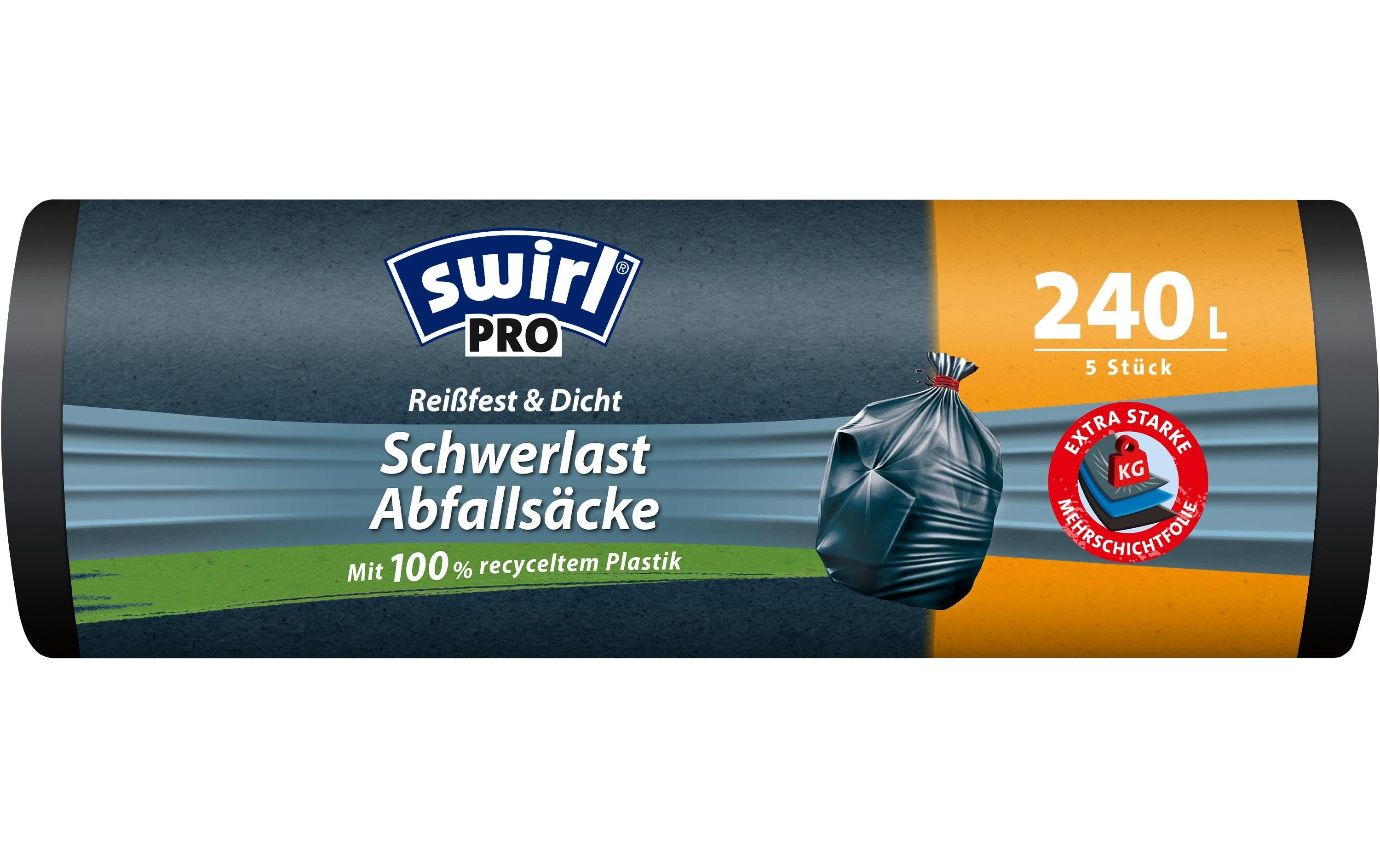 Swirl Kehrichtsack – 240 l, mit Zugband, Recycling-Kunststoff, schwarz, 5 Stk