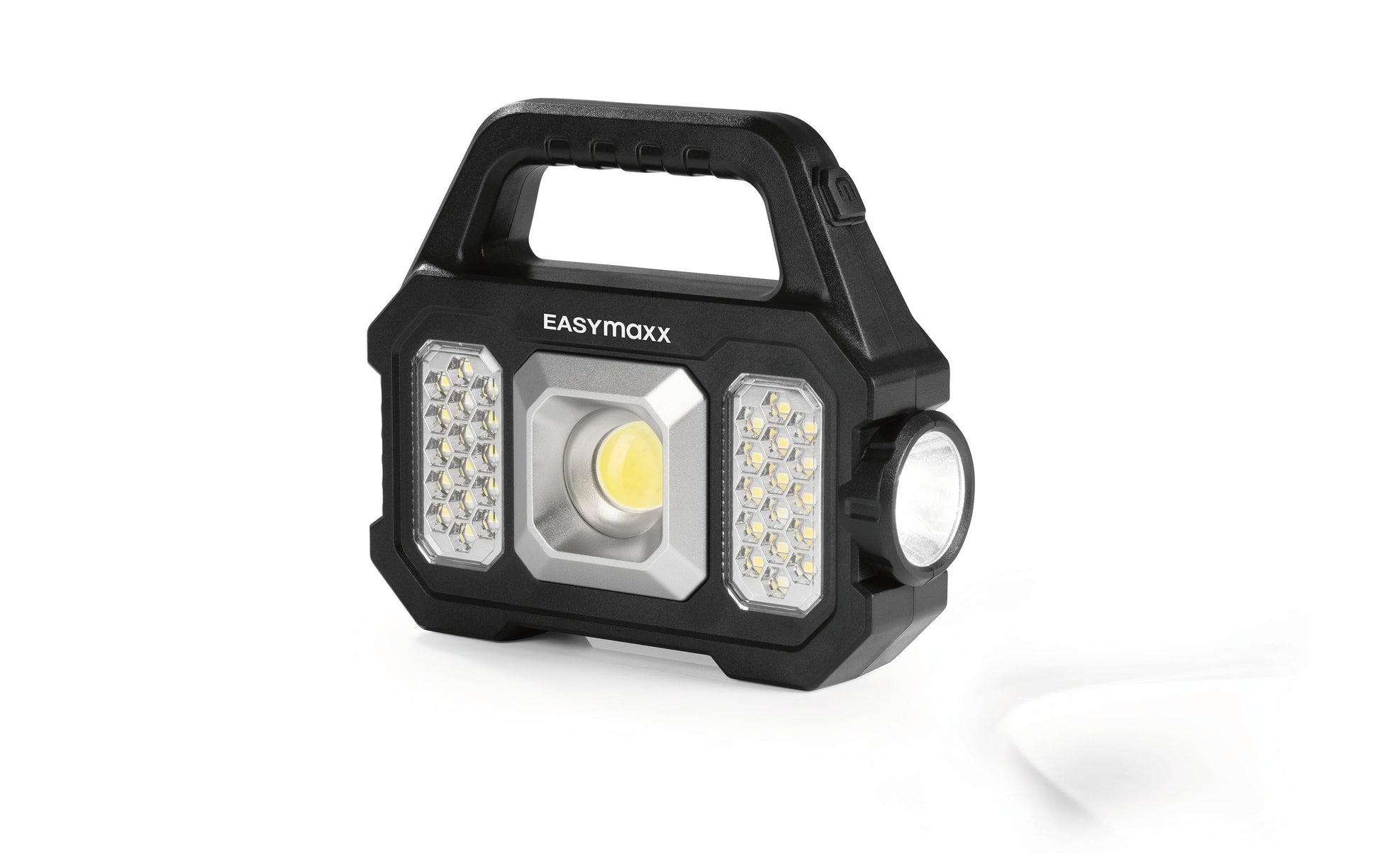 EASYmaxx Arbeitsstrahler 12899 – 15×17×5 cm, Akku & Solar, USB, 3,7 V – Schwarz, ABS