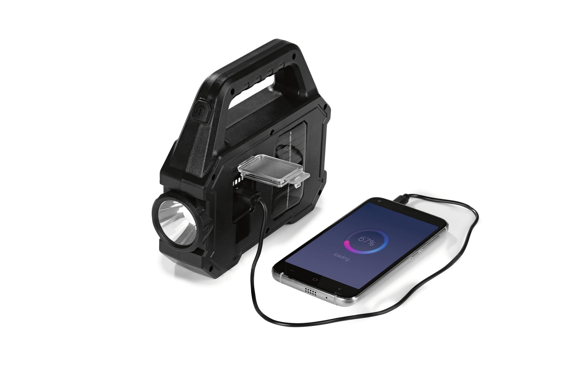 EASYmaxx Arbeitsstrahler 12899 – 15×17×5 cm, Akku & Solar, USB, 3,7 V – Schwarz, ABS