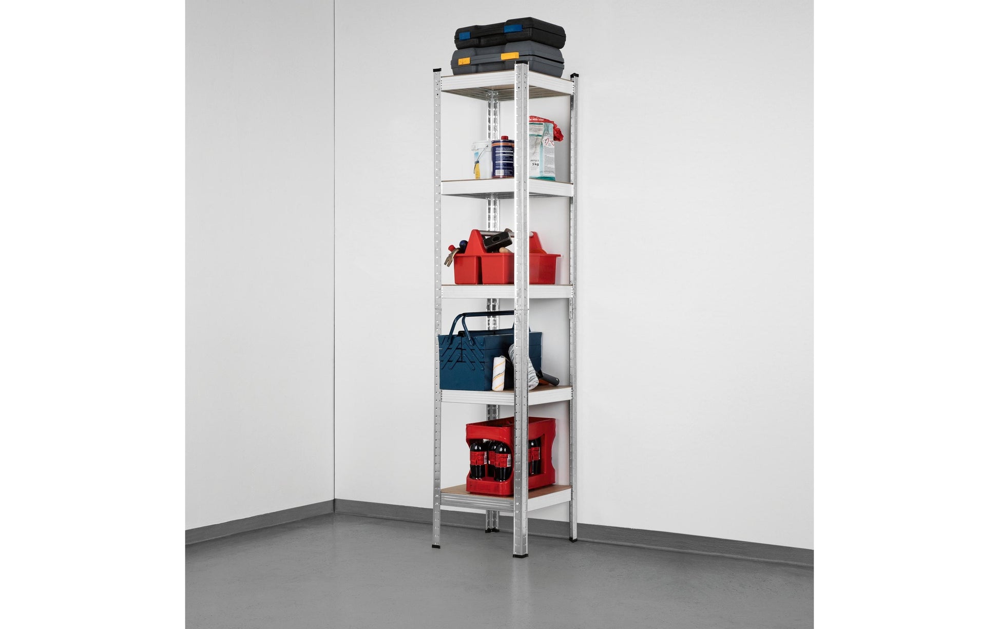 EASYmaxx Regal – Metall/MDF, Grau, 40 × 180 × 40 cm, 5 Tablare, Traglast 175 kg pro Tablar