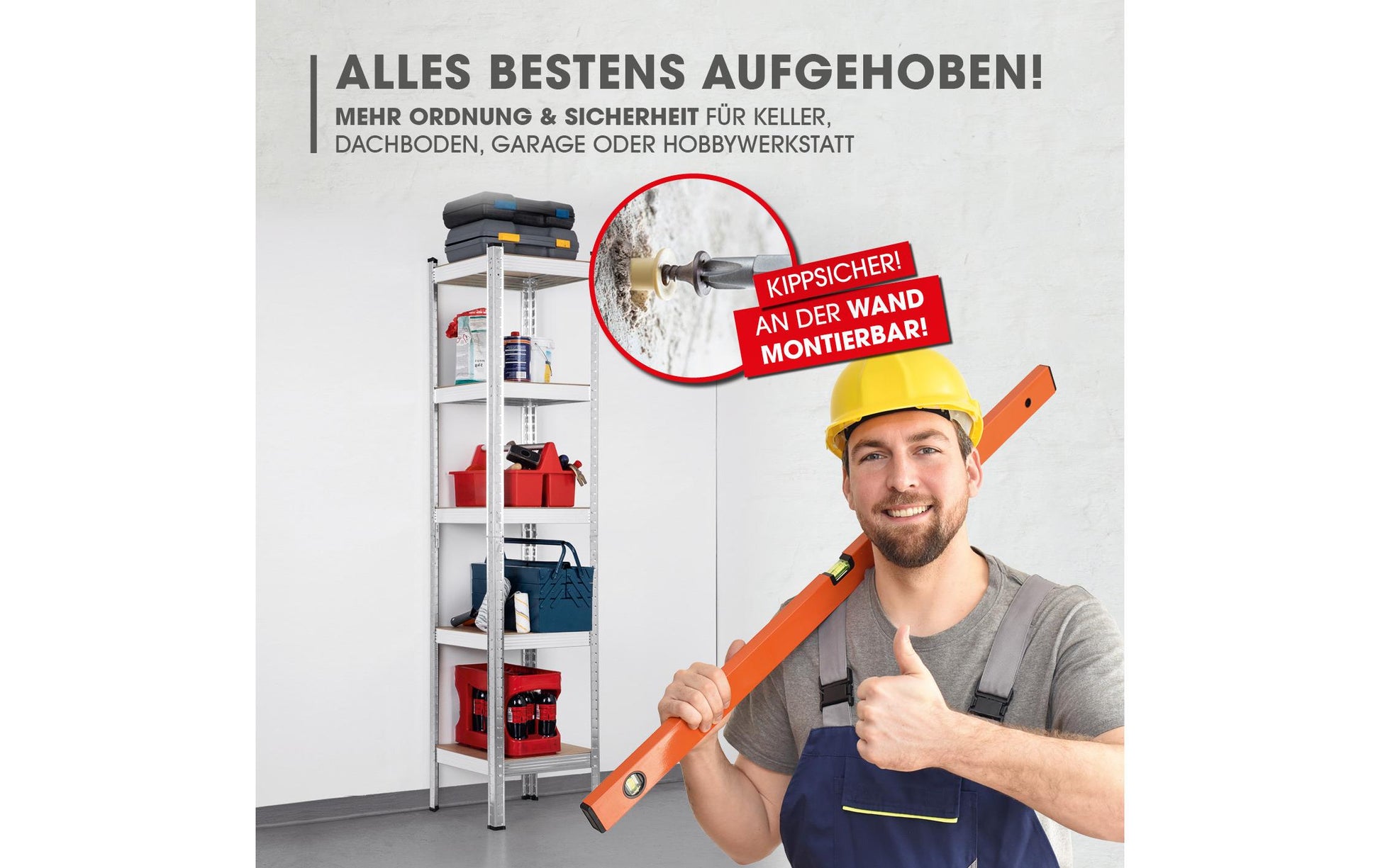 EASYmaxx Regal – Metall/MDF, Grau, 40 × 180 × 40 cm, 5 Tablare, Traglast 175 kg pro Tablar