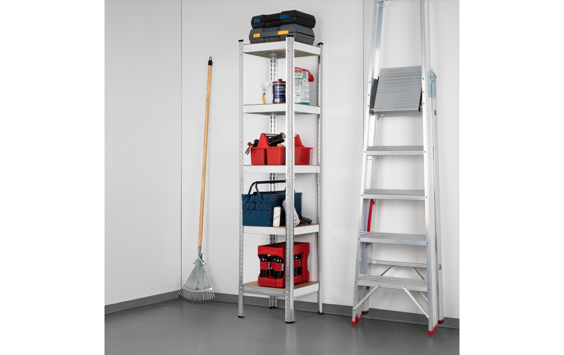 EASYmaxx Regal – Metall/MDF, Grau, 40 × 180 × 40 cm, 5 Tablare, Traglast 175 kg pro Tablar
