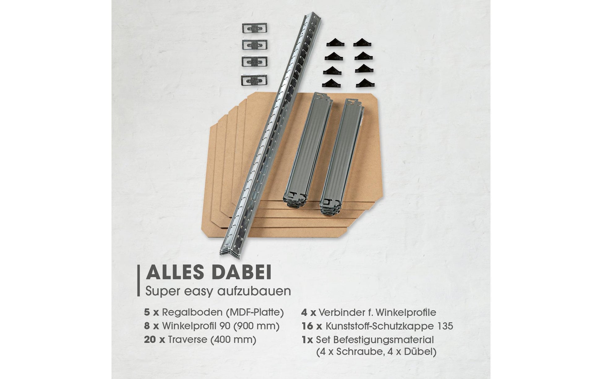 EASYmaxx Regal – Metall/MDF, Grau, 40 × 180 × 40 cm, 5 Tablare, Traglast 175 kg pro Tablar