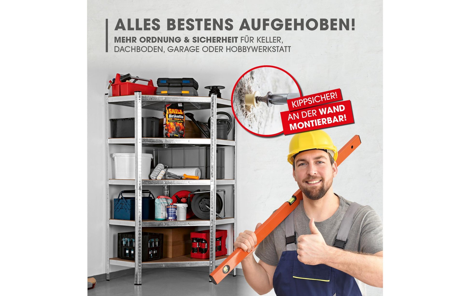 EASYmaxx Büro-/Lagerregal freistehend, Schwerlastregal – 5 Böden – 90,0 × 40,0 × 180,0 cm – 175 kg/Boden