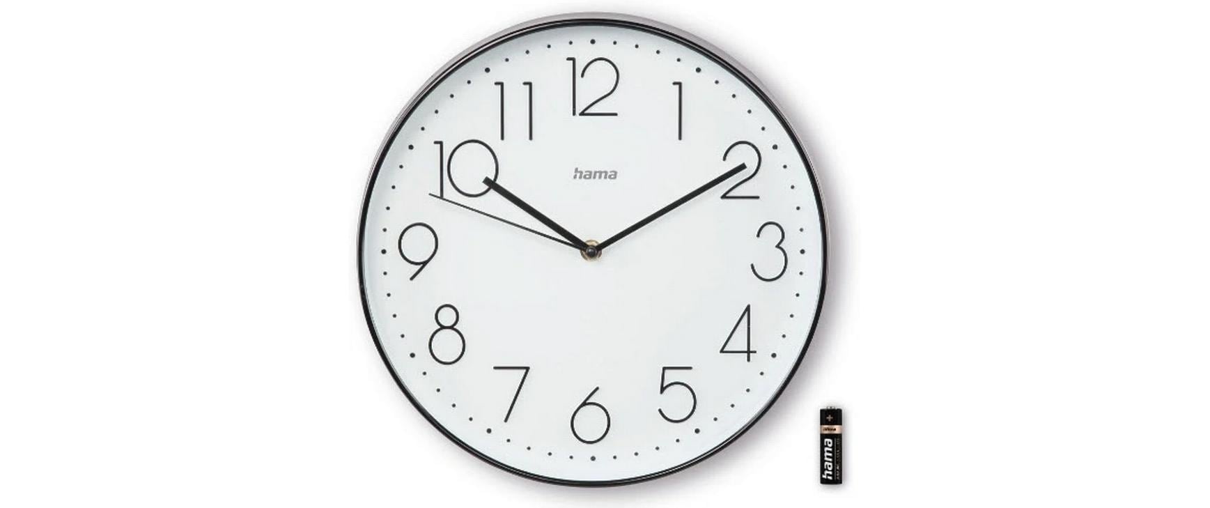 Hama Korsika Wanduhr – Analog, lautlos, Ø 30 cm, schwarz/weiss, Kunststoff