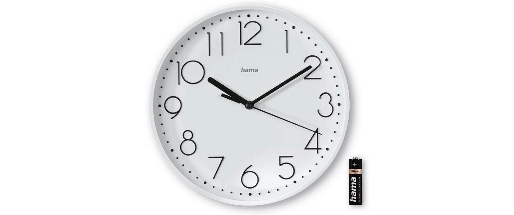 Hama Selina Wanduhr – Analog, lautlos, Ø 22 cm, weiss, Kunststoff/Glas