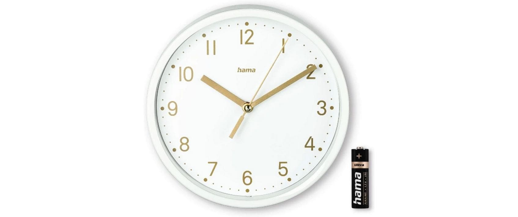 Hama Madeira Tischuhr – Analog, lautlos, Ø 16 cm, weiss, Kunststoff/Glas