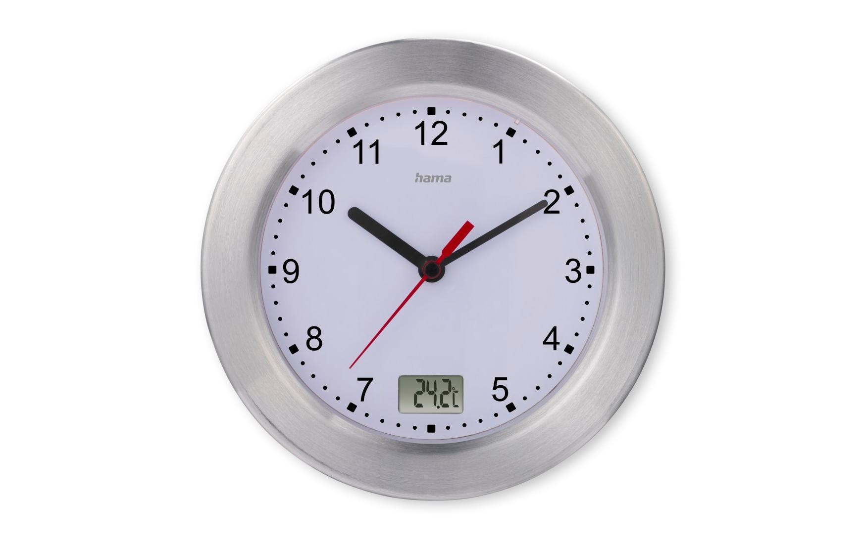 Hama Wanduhr – Analog, lautlos, Thermometer, Ø 17 cm, weiss, Glas