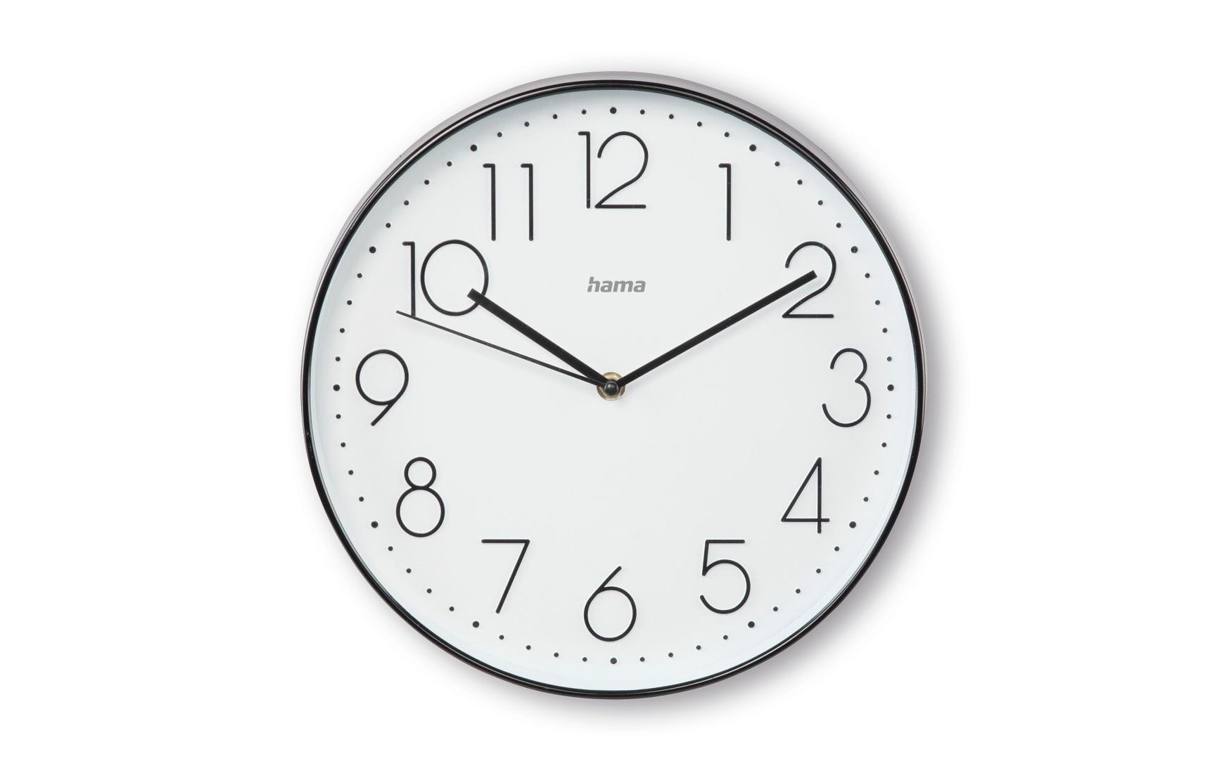 Hama Korsika Wanduhr – Analog, lautlos, Ø 30 cm, schwarz/weiss, Kunststoff