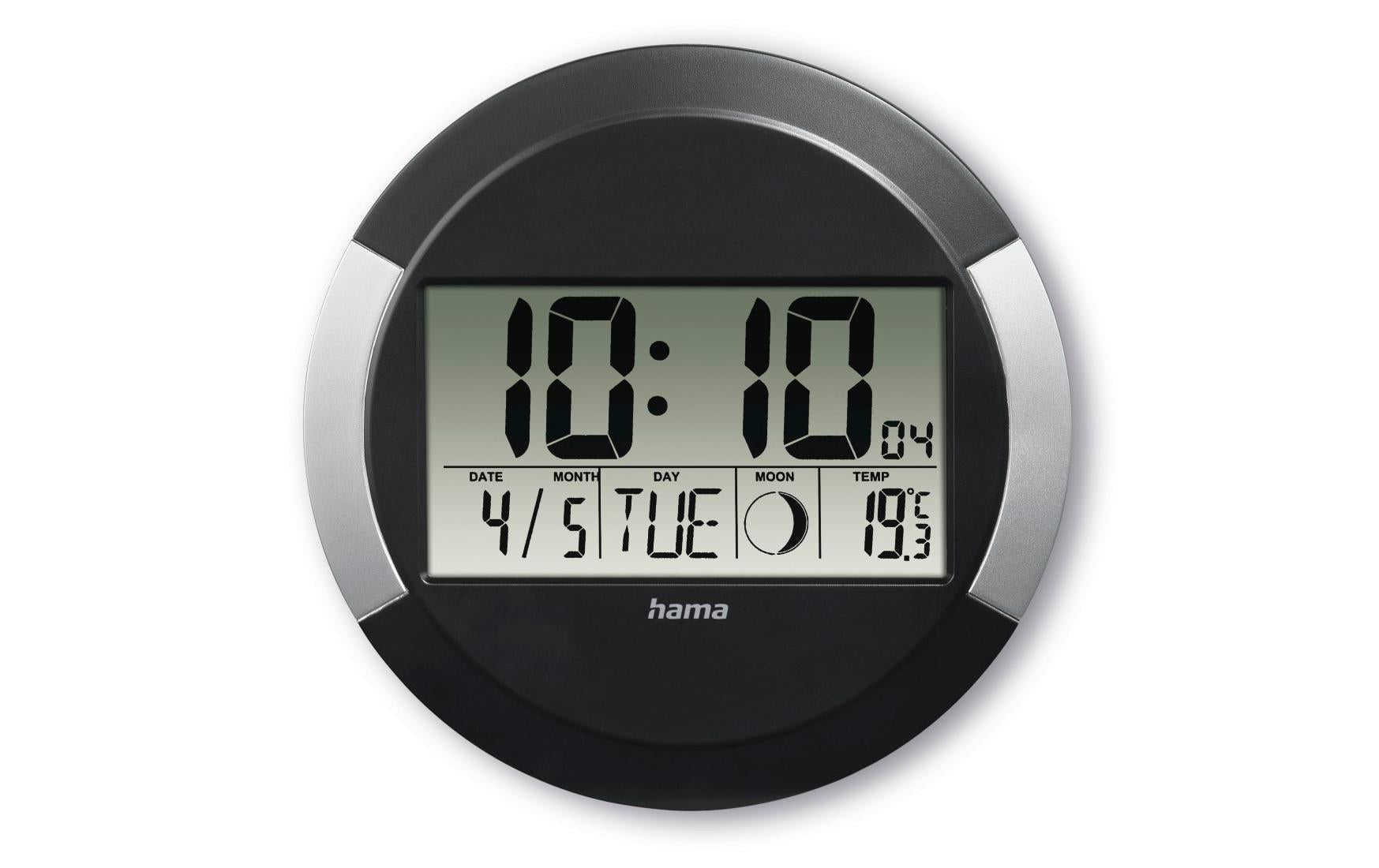 Hama Ischia Wanduhr – Digital, Funk, Thermometer, Ø 24,5 cm, Schwarz, Kunststoff