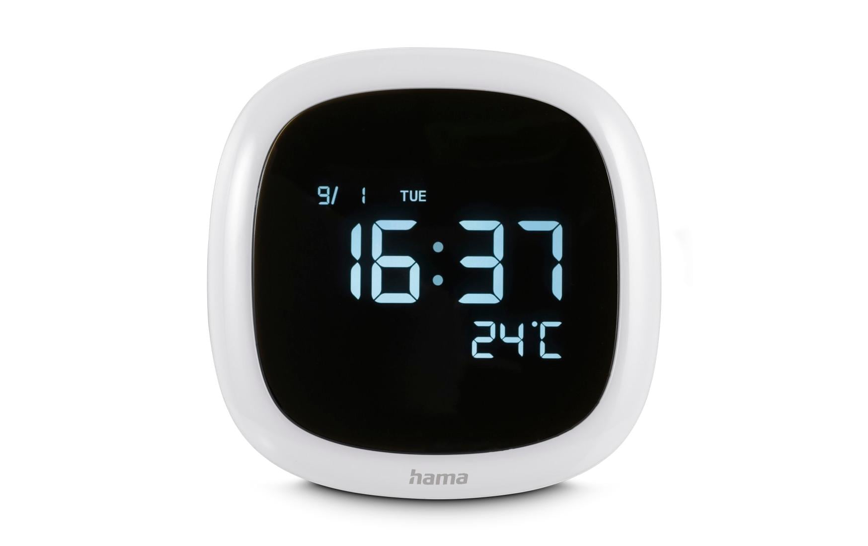 Hama Digitaler Wecker – Nachtlicht, Schlummerfunktion, Thermometer, USB, 8,5 × 8,5 × 5,5 cm, Weiss