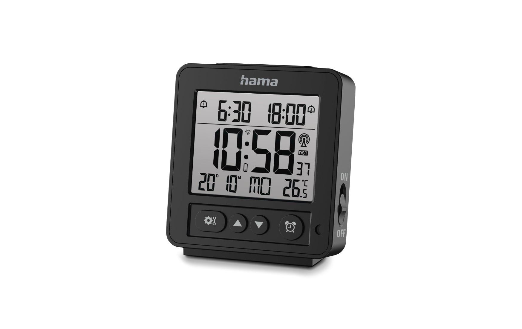Hama Rhodos Digitalwecker – Funk, Snooze, Thermometer, 9 × 10 × 2,5 cm, Schwarz