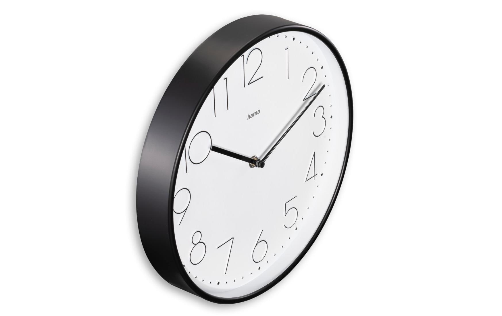 Hama Korsika Wanduhr – Analog, lautlos, Ø 30 cm, schwarz/weiss, Kunststoff