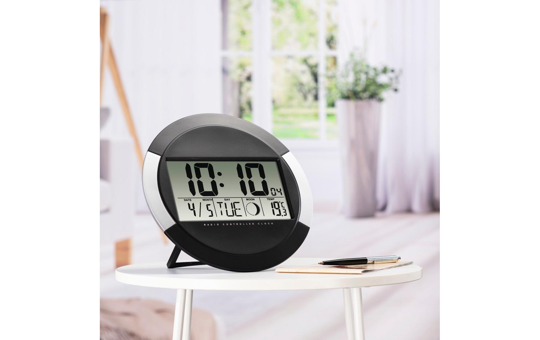 Hama Ischia Wanduhr – Digital, Funk, Thermometer, Ø 24,5 cm, Schwarz, Kunststoff
