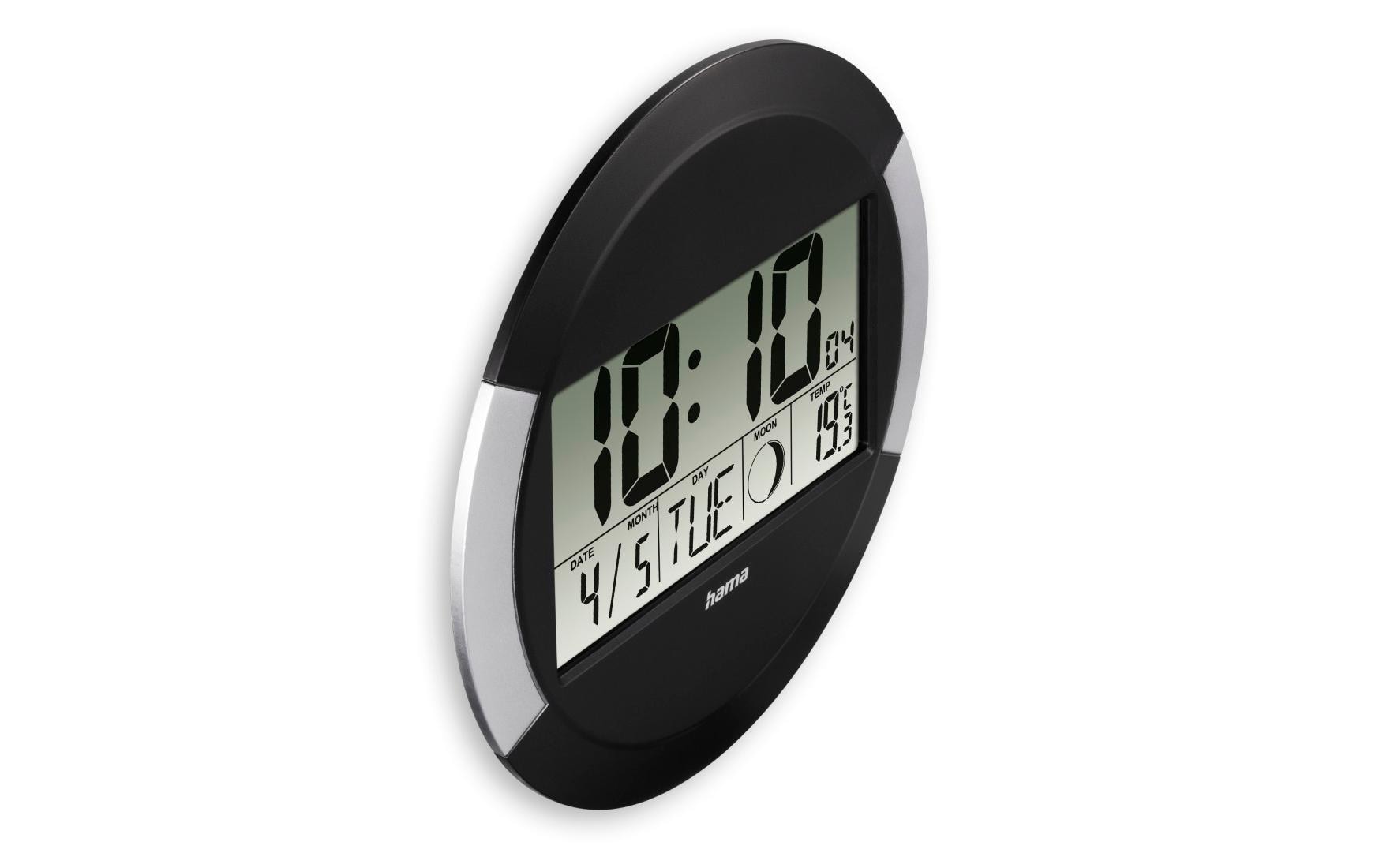 Hama Ischia Wanduhr – Digital, Funk, Thermometer, Ø 24,5 cm, Schwarz, Kunststoff