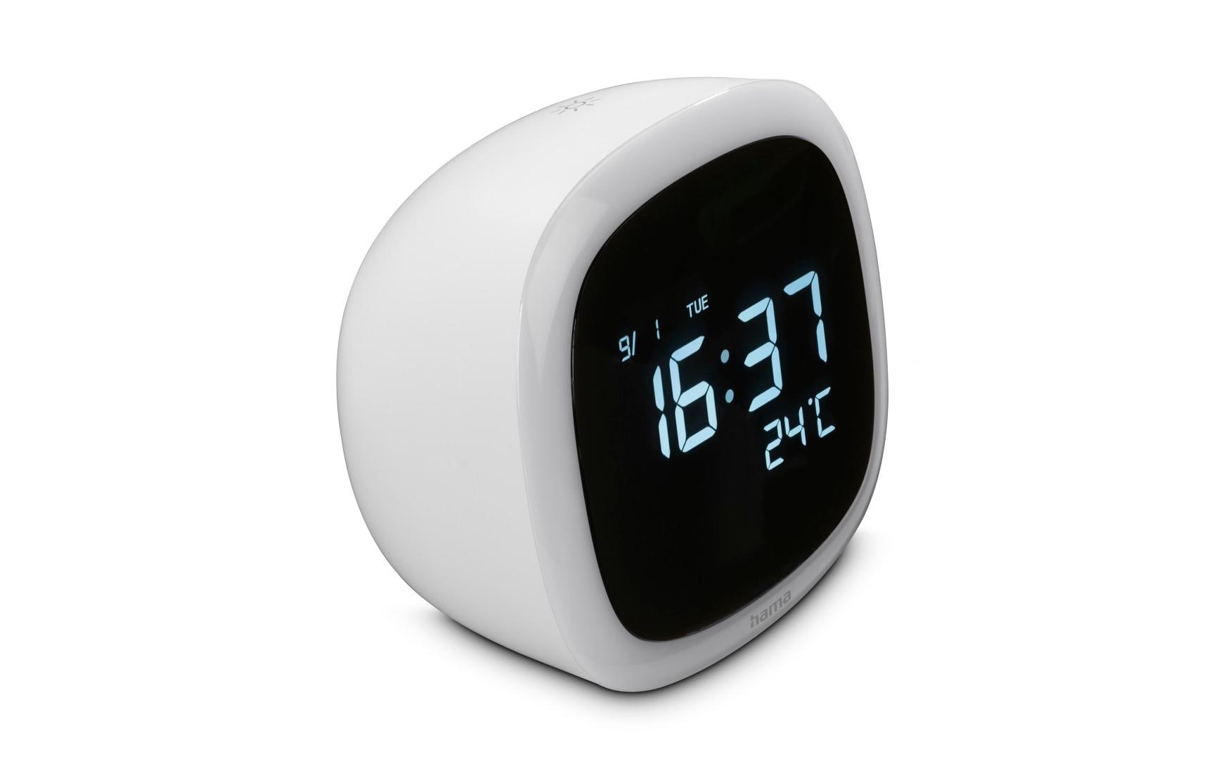 Hama Digitaler Wecker – Nachtlicht, Schlummerfunktion, Thermometer, USB, 8,5 × 8,5 × 5,5 cm, Weiss