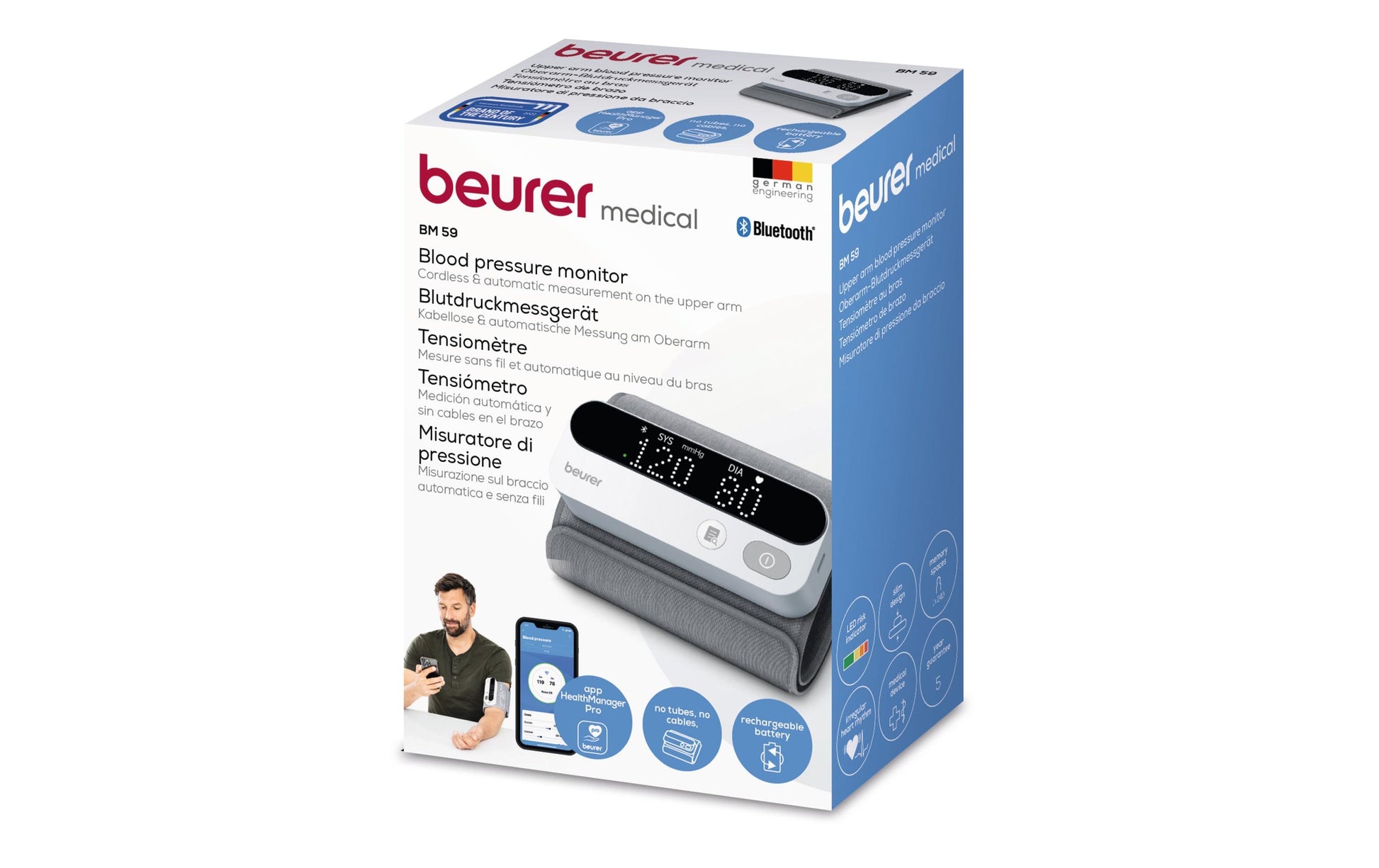 Beurer Blutdruck- / Pulsmessgerät BM59 – Oberarm, 22–42 cm – Arrhythmie-Erkennung, Bluetooth & App-kompatibel