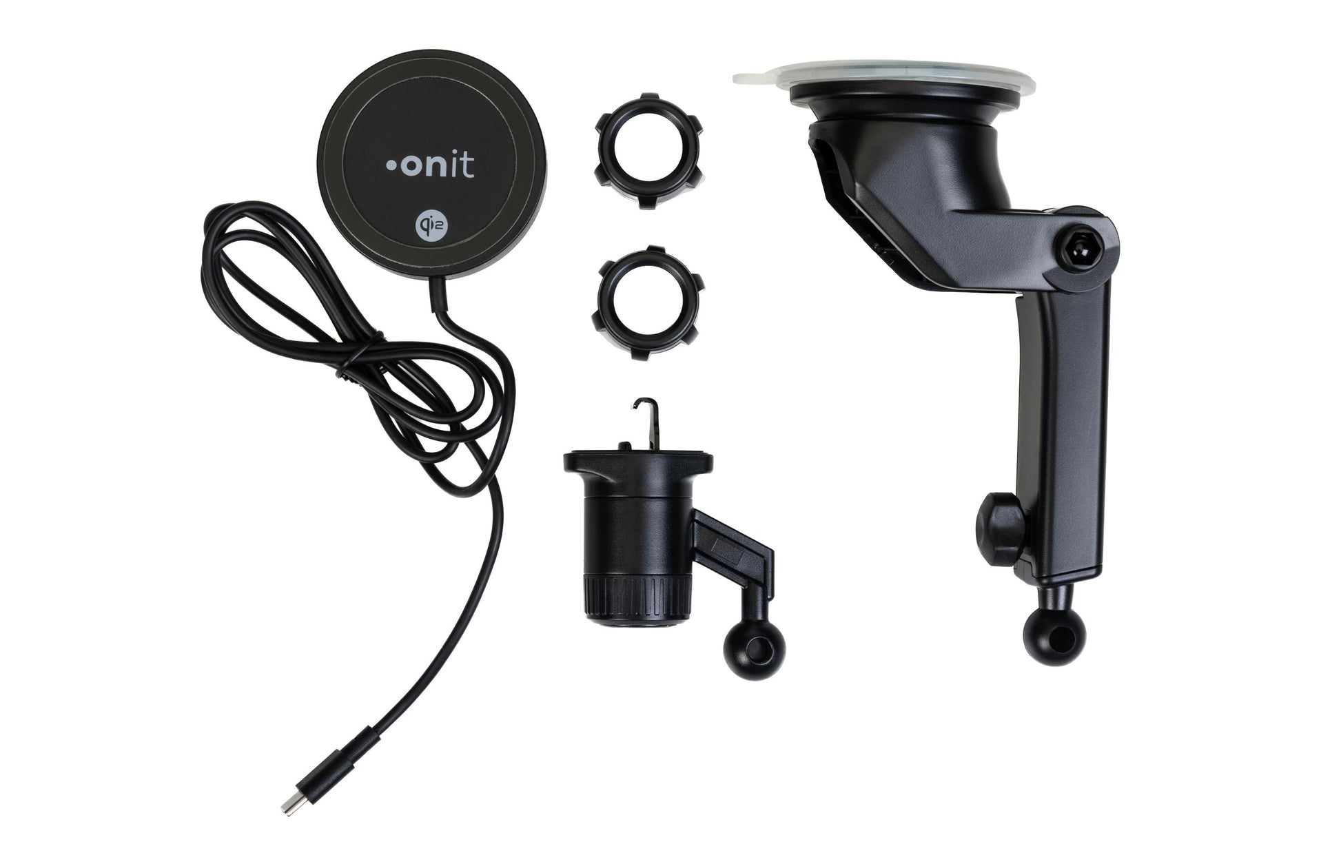 ONIT F02127 Kabelloses Ladegerät 15 W – Qi2, magnetisch – Saugnapfhalter, USB-C – für Smartphones – schwarz