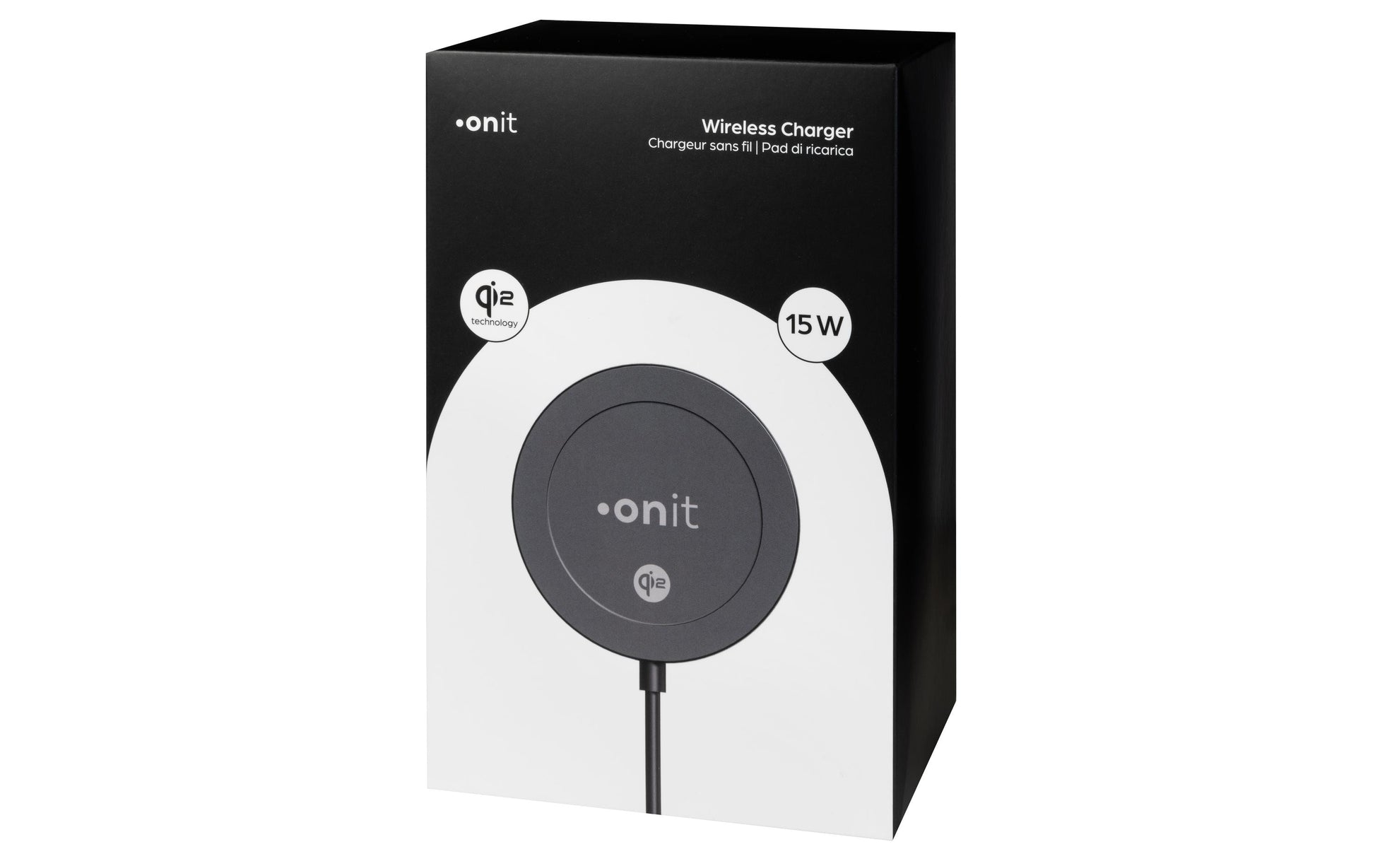 ONIT F02127 Kabelloses Ladegerät 15 W – Qi2, magnetisch – Saugnapfhalter, USB-C – für Smartphones – schwarz