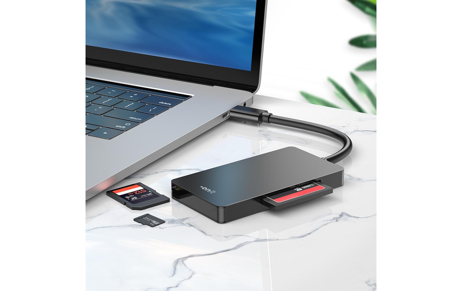 ONIT USB-Kartenleser USB-C – SD/microSD/CF – USB 3.2 Gen 1 (5 Gbit/s) – für Windows, MacOS, Android und mehr