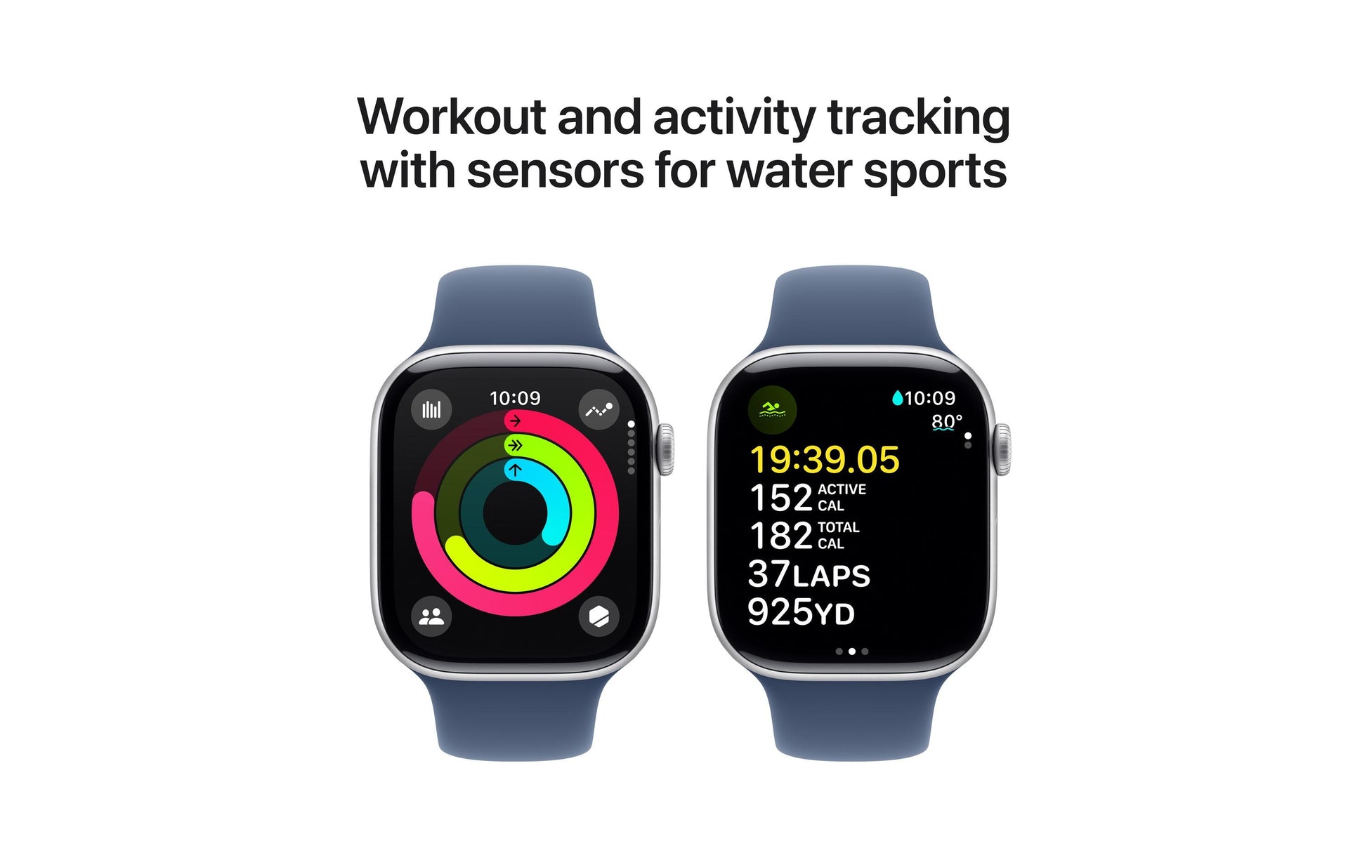 Apple Watch S10 – Smartwatch – 46 mm, GPS, OLED, 50 m, Silber Aluminium, Denim Sportarmband (Blau, M/L)