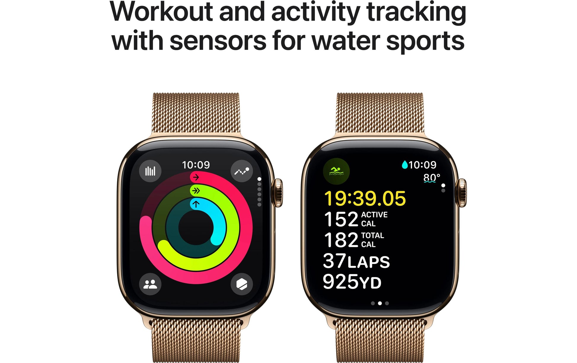 Apple Watch S10 – Smartwatch – 39 mm, LTE, OLED, 50 m, IP6X, Gold/Roségold, Bandgrösse M/L, Milanese Loop