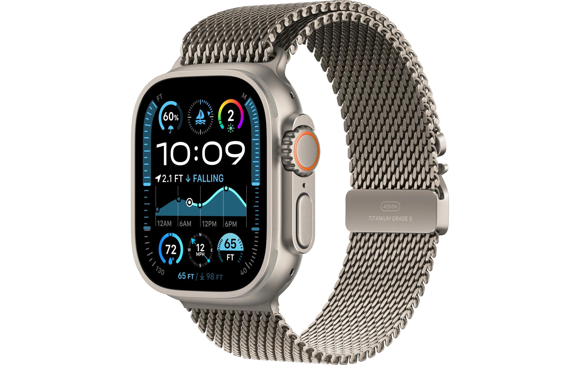 Apple Watch Ultra 2 (2024) – Smartwatch – 44 mm, LTE, Saphirglas, 100 m, Natural Titanium, Milanese Loop (M)