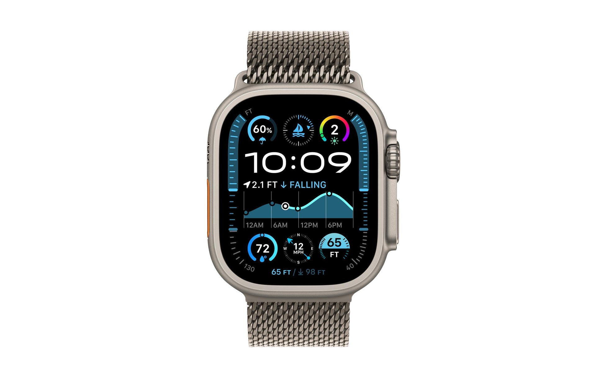 Apple Watch Ultra 2 (2024) – Smartwatch – 44 mm, LTE, Saphirglas, 100 m, Natural Titanium, Milanese Loop (M)