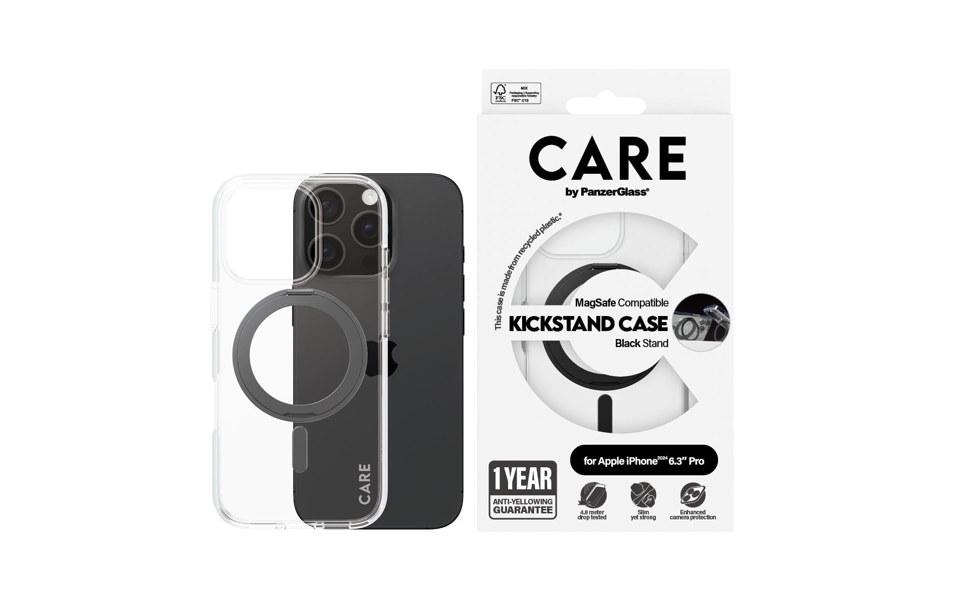 PanzerGlass CARE Feature Backcover – für Apple iPhone 16 Pro, Schwarz, bis 4,8 m sturzsicher