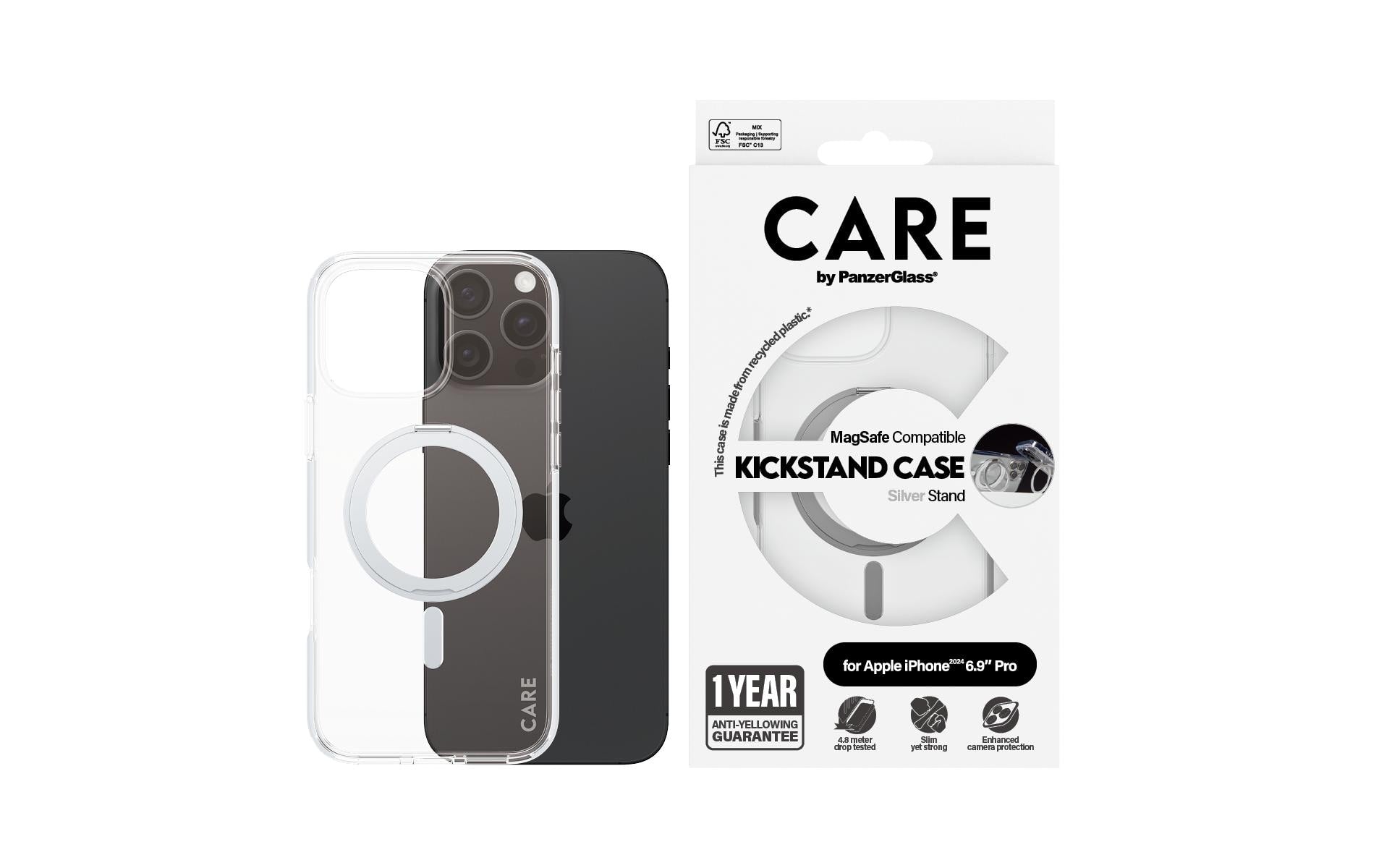 PanzerGlass Backcover – für Apple iPhone 16 Pro Max – transparent/silber – MagSafe-kompatibel, mit Kickstand