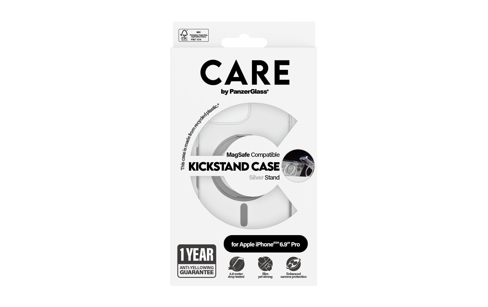 PanzerGlass Backcover – für Apple iPhone 16 Pro Max – transparent/silber – MagSafe-kompatibel, mit Kickstand