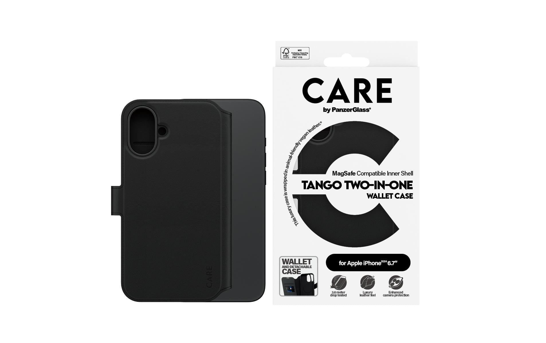 PanzerGlass CARE Feature Tango Backcover – für Apple iPhone 16 Plus, Schwarz, stossresistent