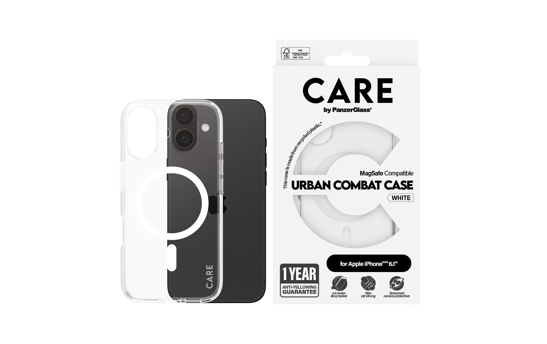PanzerGlass Backcover Flagship – für Apple iPhone 16 – weiss – Recycling-Kunststoff – MagSafe-kompatibel