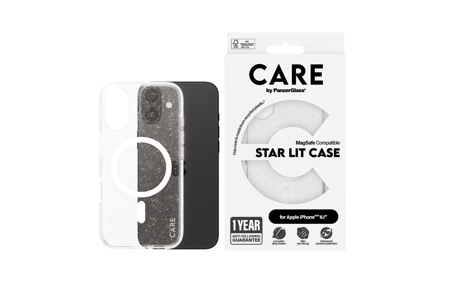 PanzerGlass CARE – Backcover Flagship Star Lit – für Apple iPhone 16 – weiss – MagSafe kompatibel