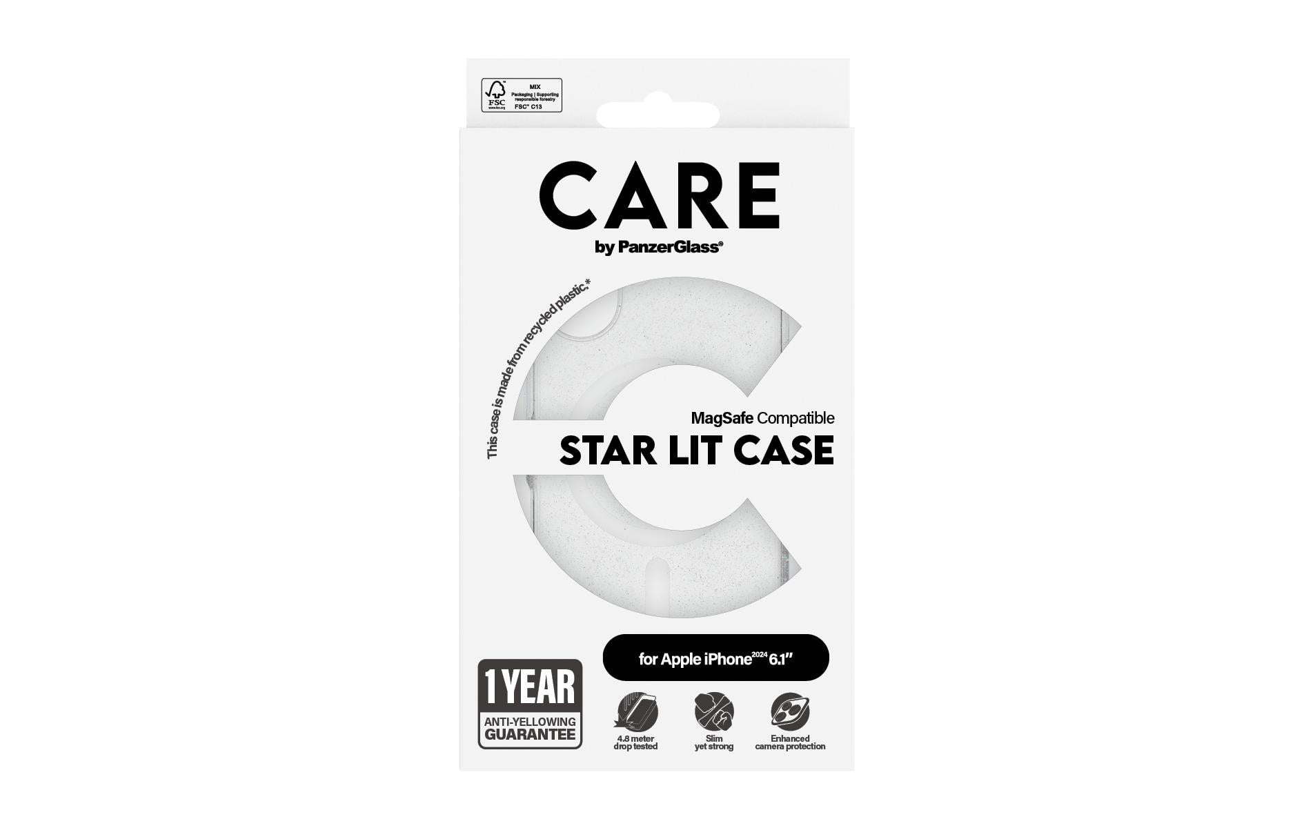 PanzerGlass CARE – Backcover Flagship Star Lit – für Apple iPhone 16 – weiss – MagSafe kompatibel