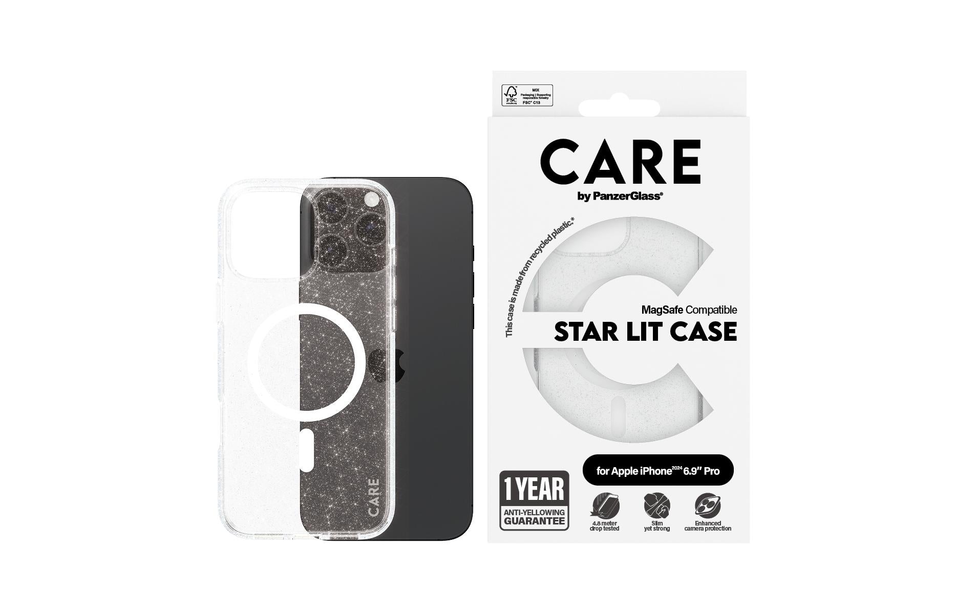 PanzerGlass Flagship Star Lit Backcover – für Apple iPhone 16 Pro Max, Weiss, bis 4,8 m Sturzsicher