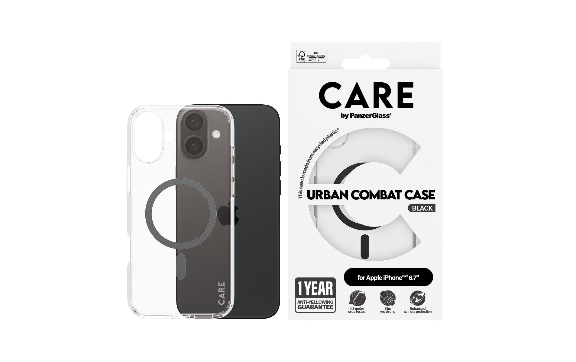 PanzerGlass CARE Flagship Backcover – für Apple iPhone 16 Plus, schwarz, bis 4,8 m sturzsicher