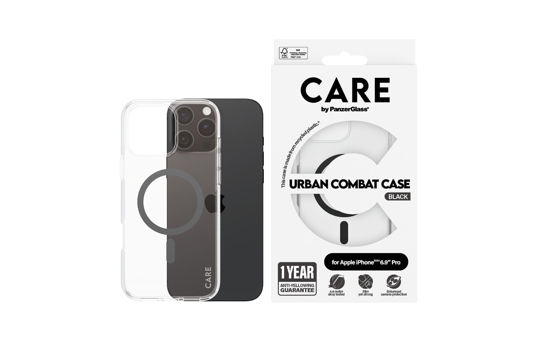 PanzerGlass CARE Flagship Backcover – für Apple iPhone 16 Pro Max, Kunststoff, Schwarz, bis 4,8 m Sturzsicher