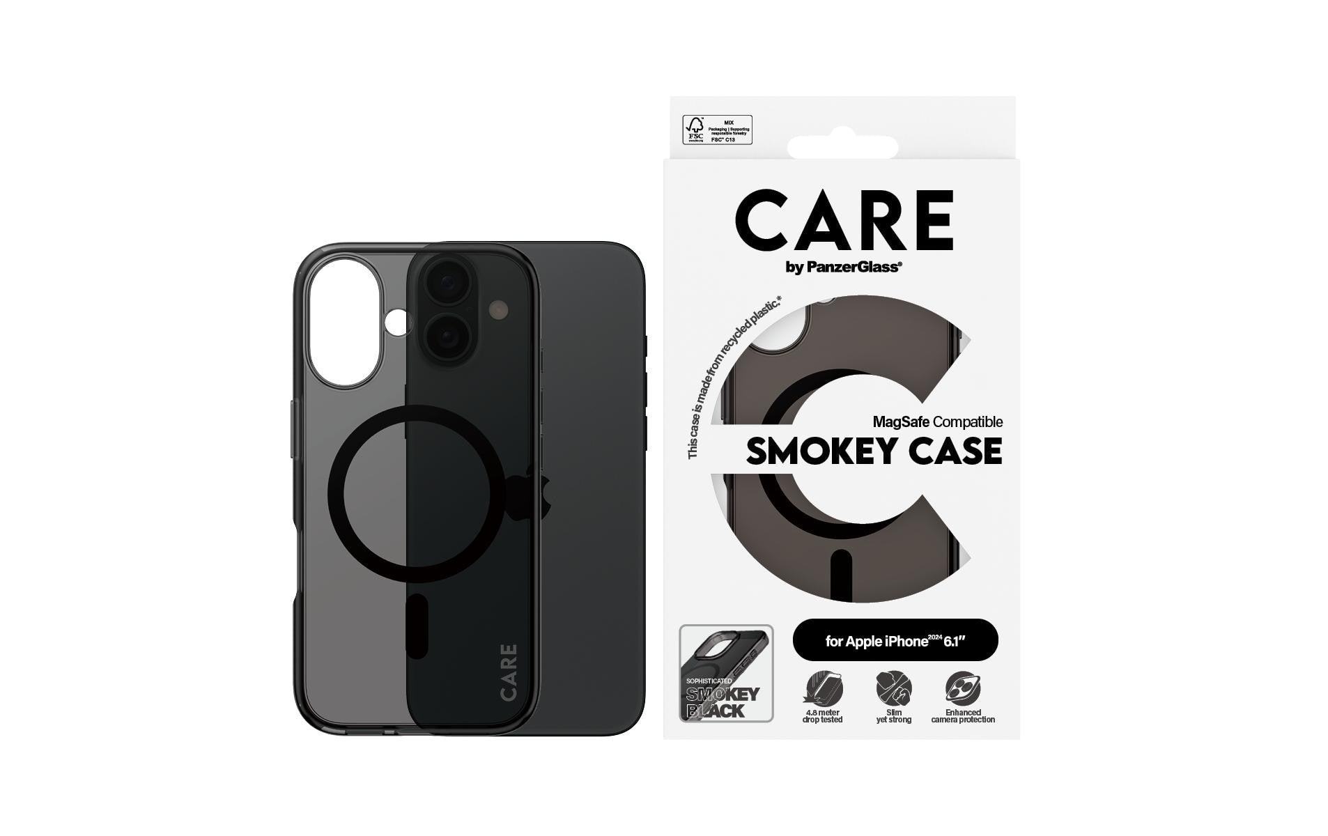 PanzerGlass Backcover CARE Flagship – für Apple iPhone 16 – Smokey – Kunststoff, MagSafe-kompatibel