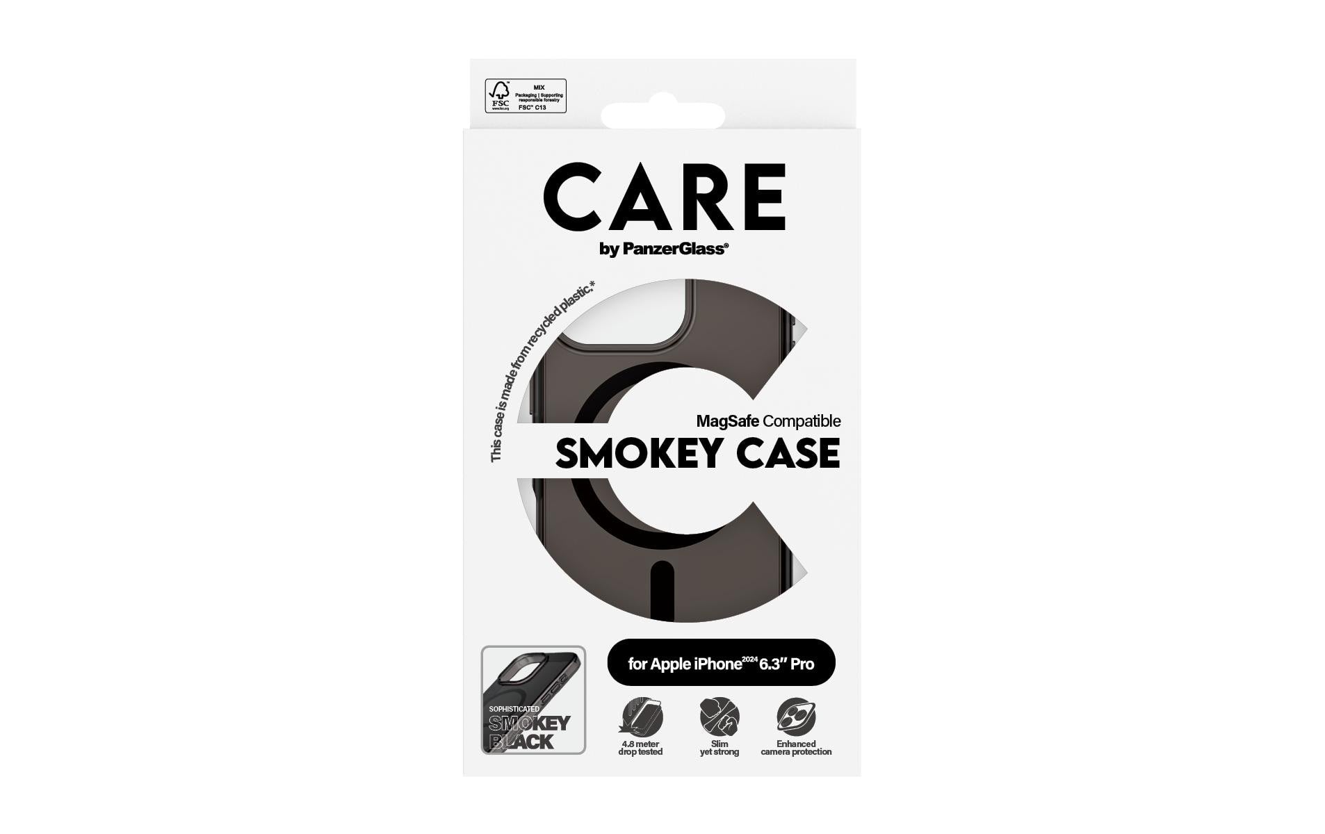 PanzerGlass CARE Flagship Backcover – für Apple iPhone 16 Pro, Kunststoff, Smokey, bis 4,8 m sturzsicher