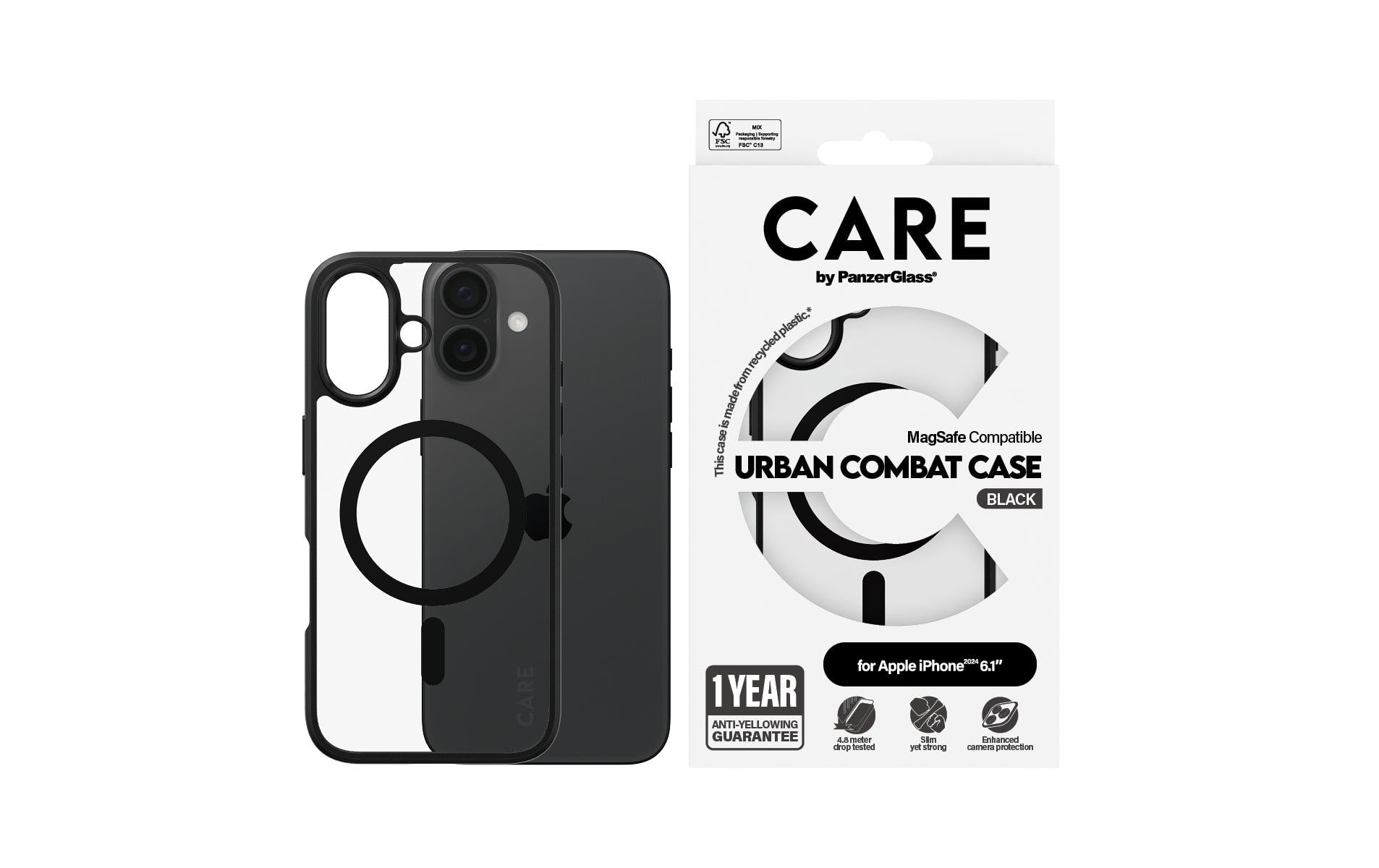 PanzerGlass Backcover Flagship – für Apple iPhone 16 – transparent/schwarz – MagSafe-kompatibel