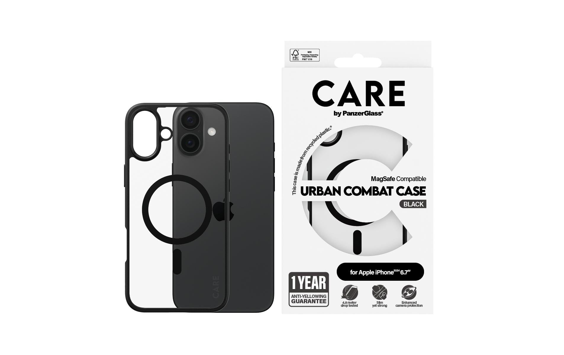PanzerGlass Backcover – für Apple iPhone 16 Plus – transparent/schwarz – Kunststoff, MagSafe-kompatibel