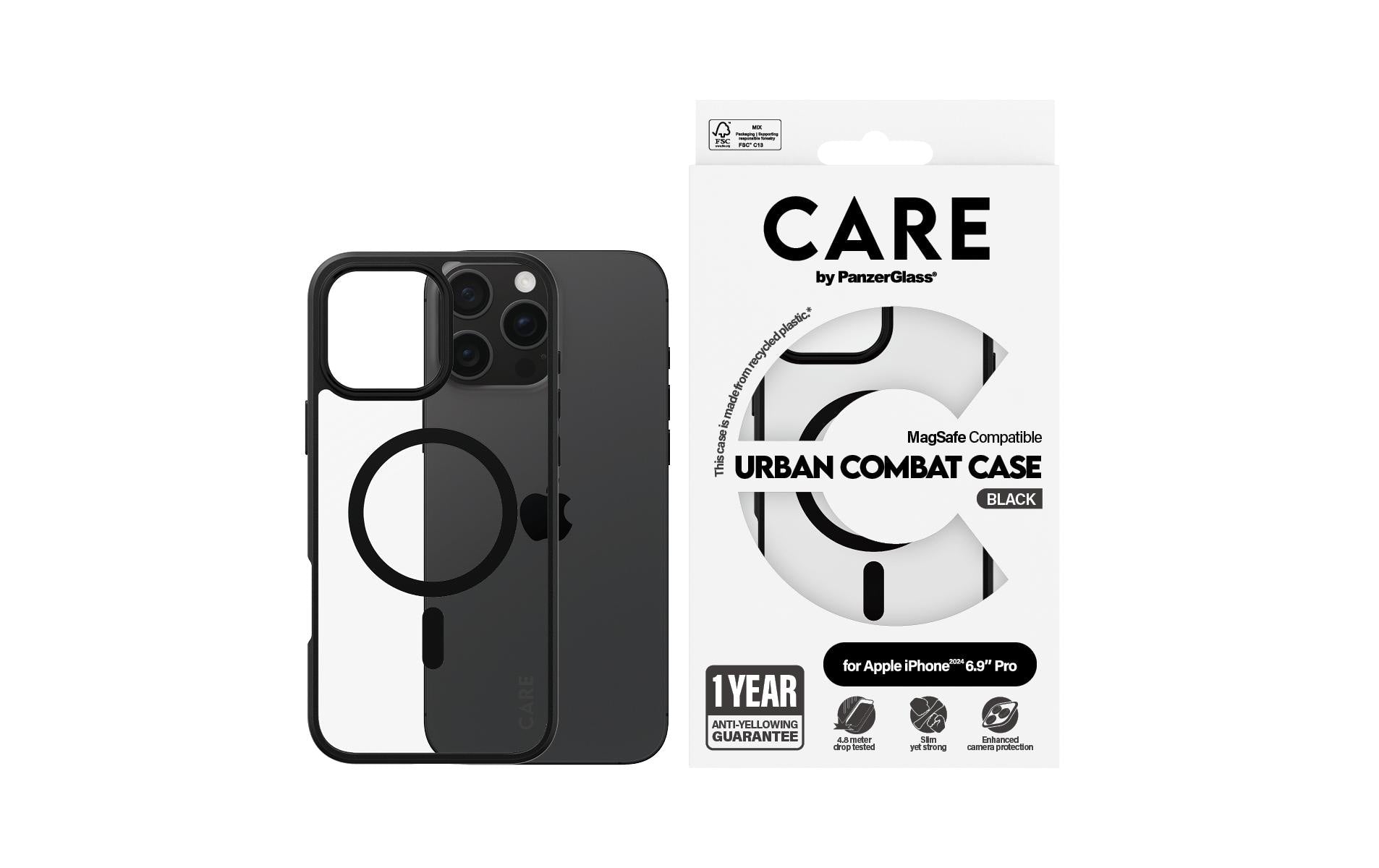 PanzerGlass CARE Flagship Backcover – für Apple iPhone 16 Pro Max, Transparent, bis 4,8 m sturzsicher