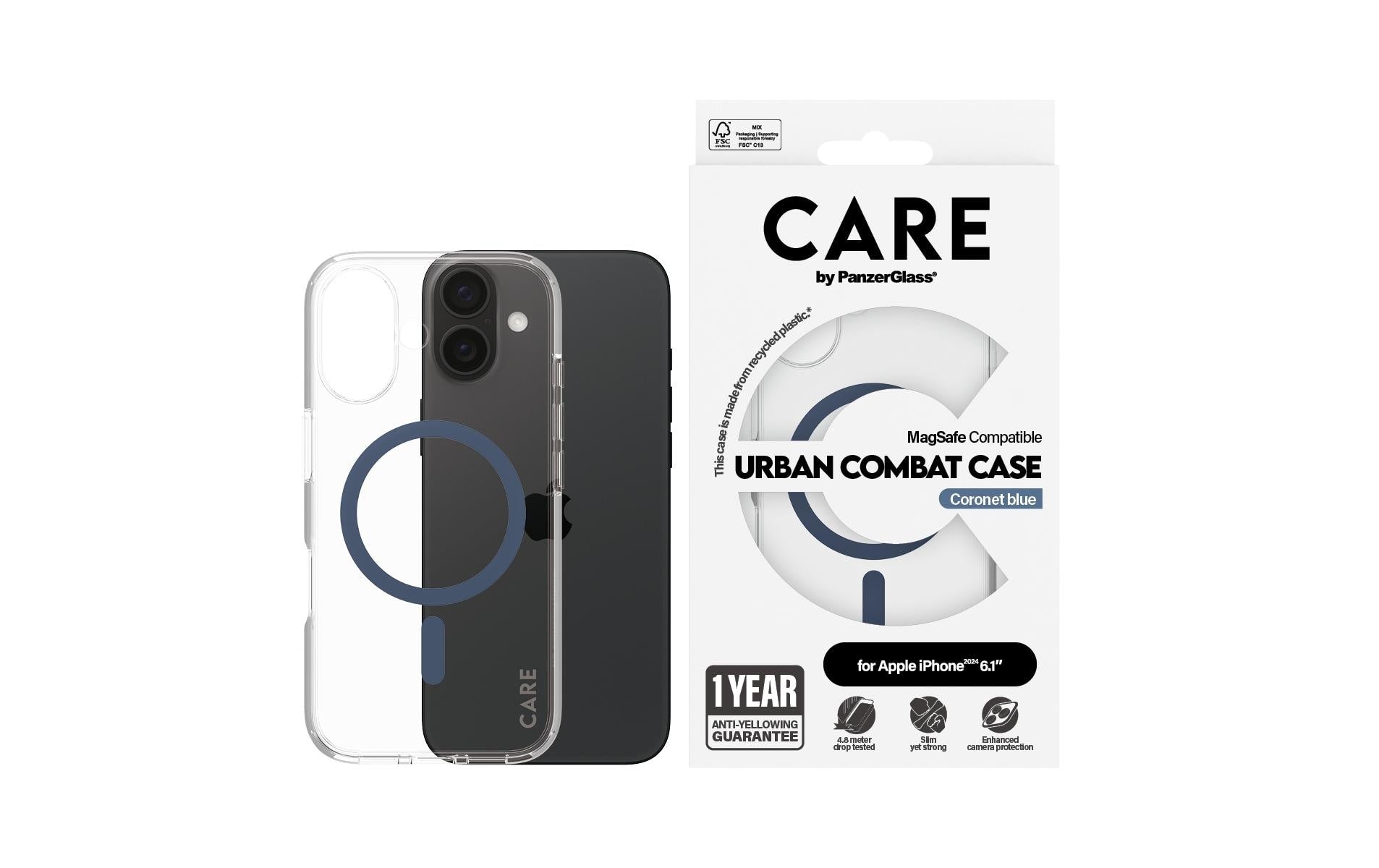 PanzerGlass Backcover CARE Flagship – für Apple iPhone 16 – blau – MagSafe-kompatibel