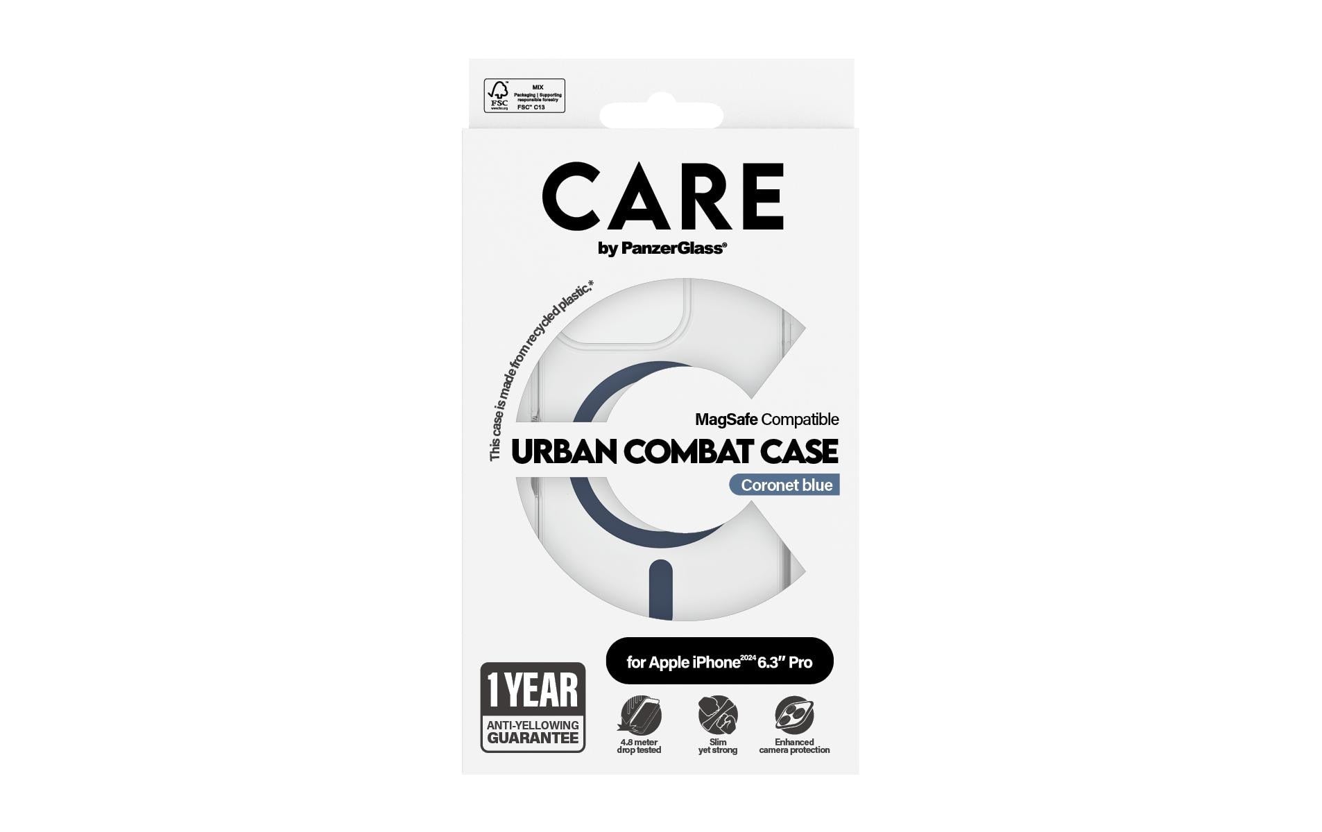 PanzerGlass CARE Backcover – für Apple iPhone 16 Pro, Recycling-Kunststoff, blau, bis 4,8 m sturzsicher