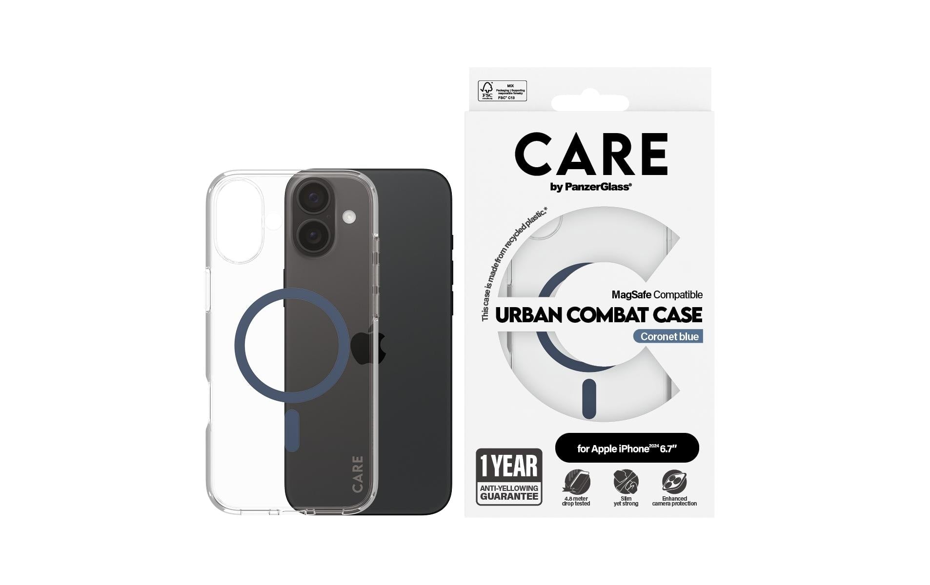 PanzerGlass Backcover CARE Flagship – für Apple iPhone 16 Plus – blau – MagSafe-kompatibel, stossdämpfend