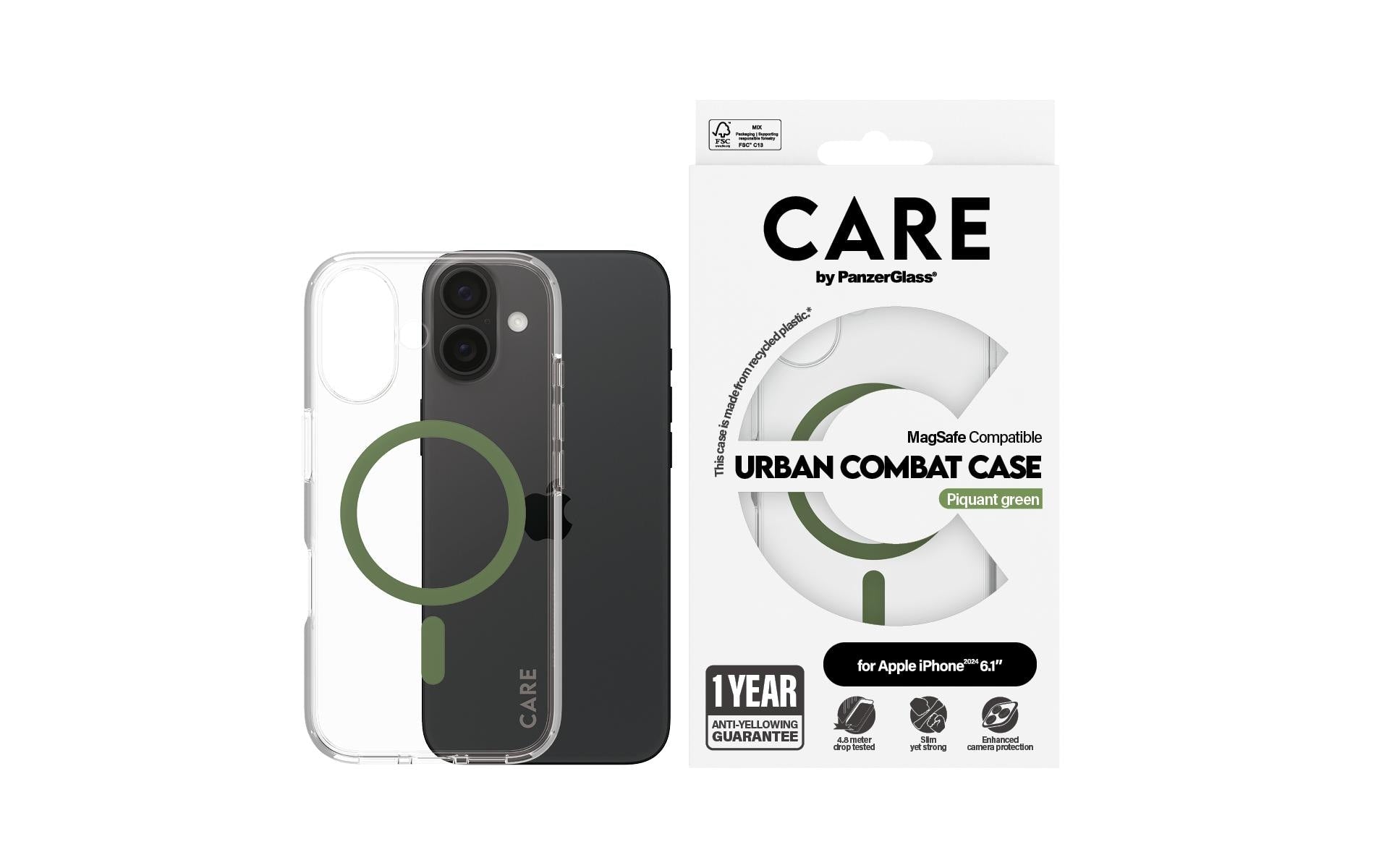 PanzerGlass Backcover CARE Flagship – für Apple iPhone 16 – grün – MagSafe-kompatibel