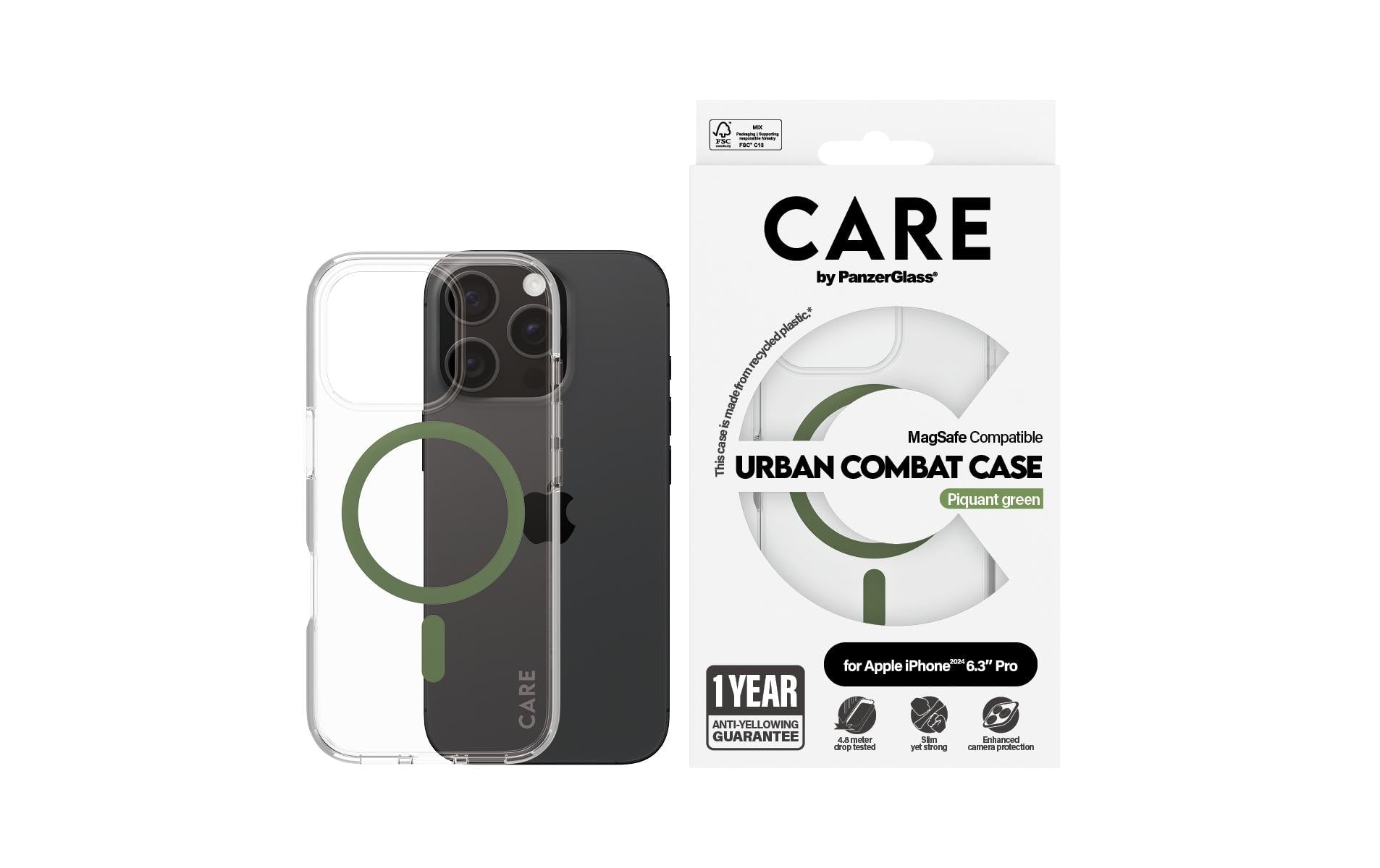 PanzerGlass Backcover Flagship – für Apple iPhone 16 Pro – grün – Recycling-Kunststoff – MagSafe-kompatibel