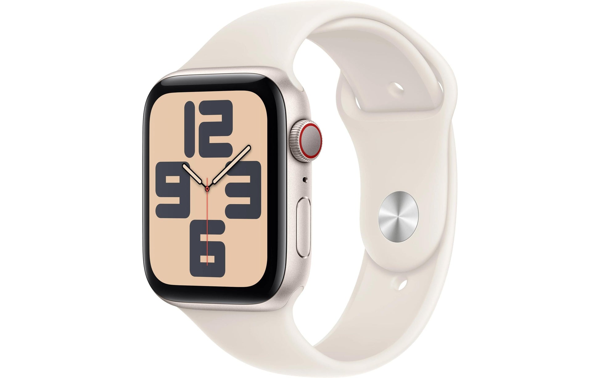 Apple Watch SE (2024) – Smartwatch – 44 mm, LTE, AMOLED, Ion-X Glas, 50 m, Starlight, Bandgrösse M/L
