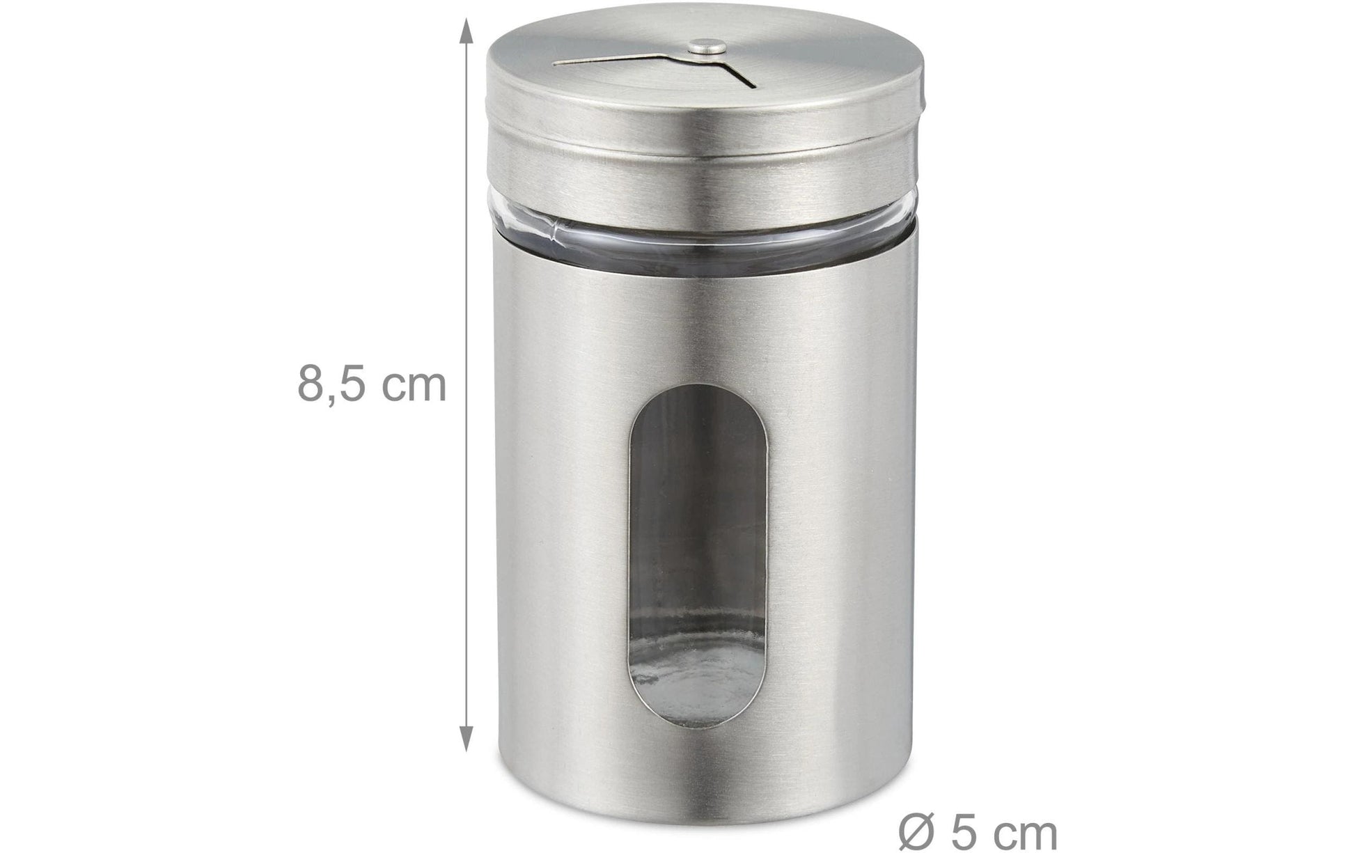 Relaxdays Streudose 80 ml, Glas/Kunststoff/Edelstahl, transparent/silber, 12 Stk.